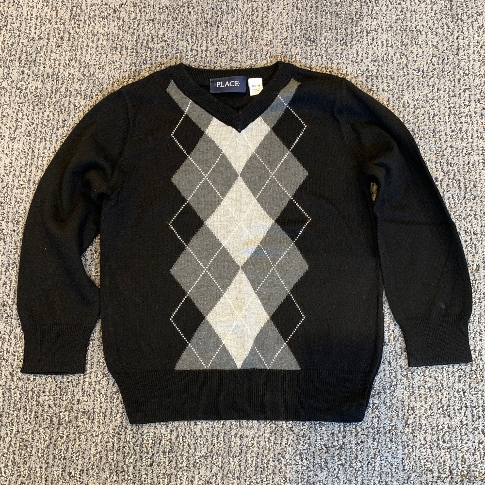 Boys Children's Place Argyle Sweater Black XS 4T
